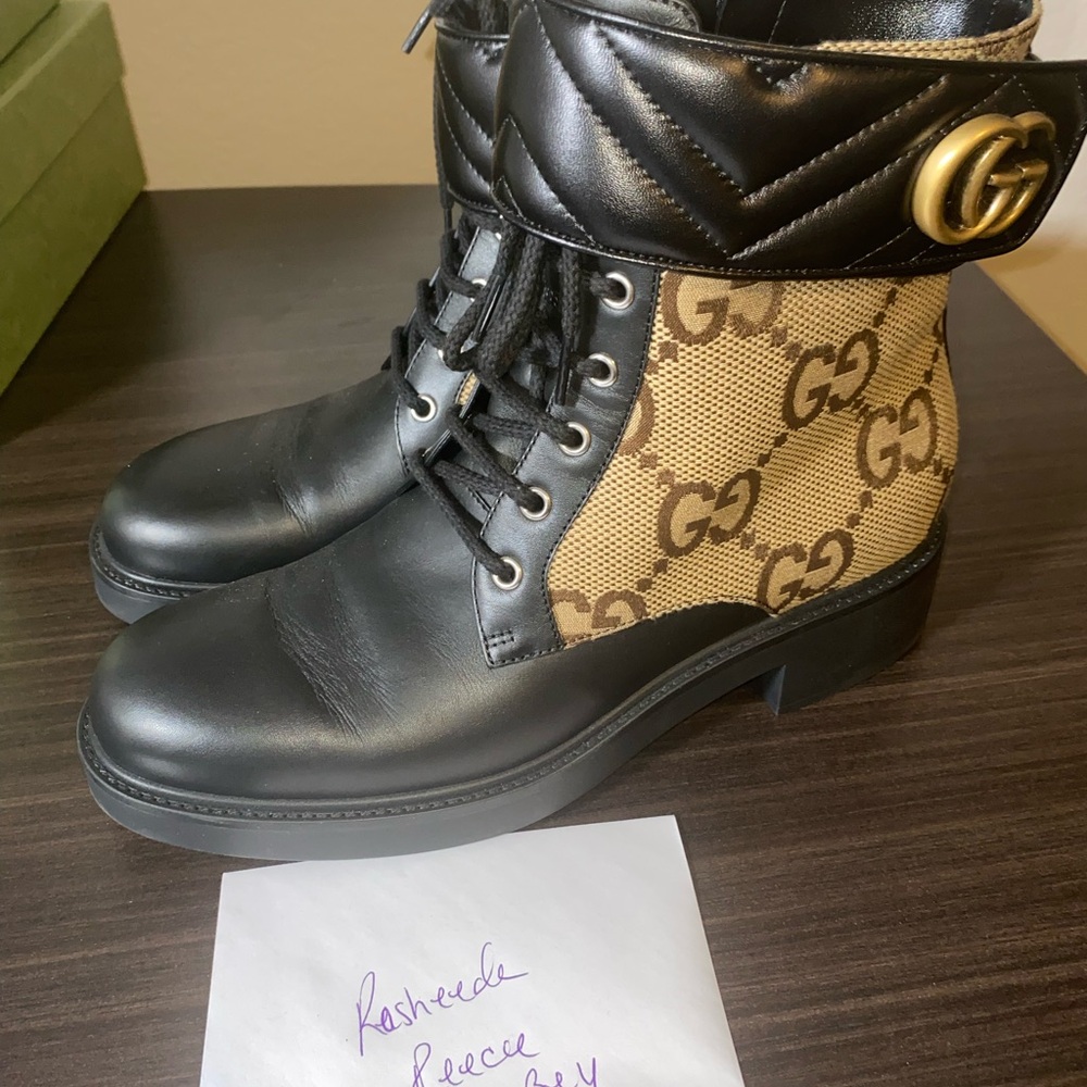 Black and Tan leather Gucci Lace-Up Boots - Picture 3 of 12
